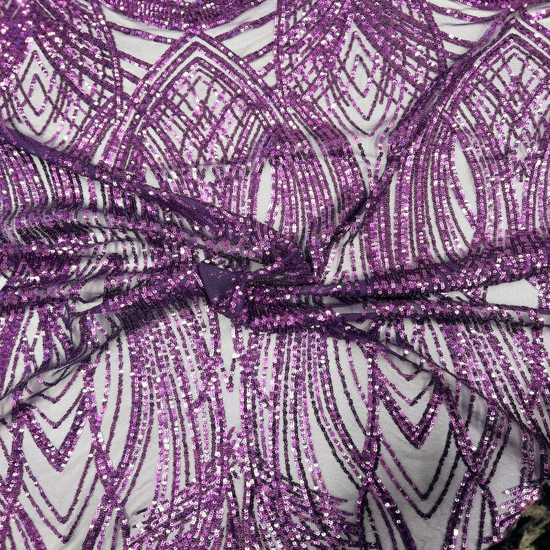 Plum Purple Selena Wave Stretch Sequins Lace Fabric