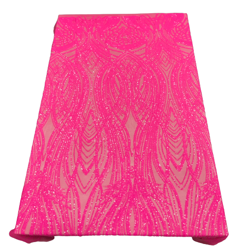 Hot Pink Selena Wave Stretch Sequins Lace Fabric