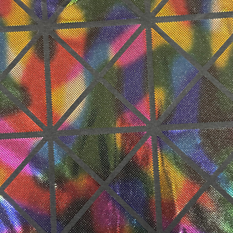 Geometric Hologram Laser Tag Nylon Spandex Fabric | Spandex Palace Multi Color