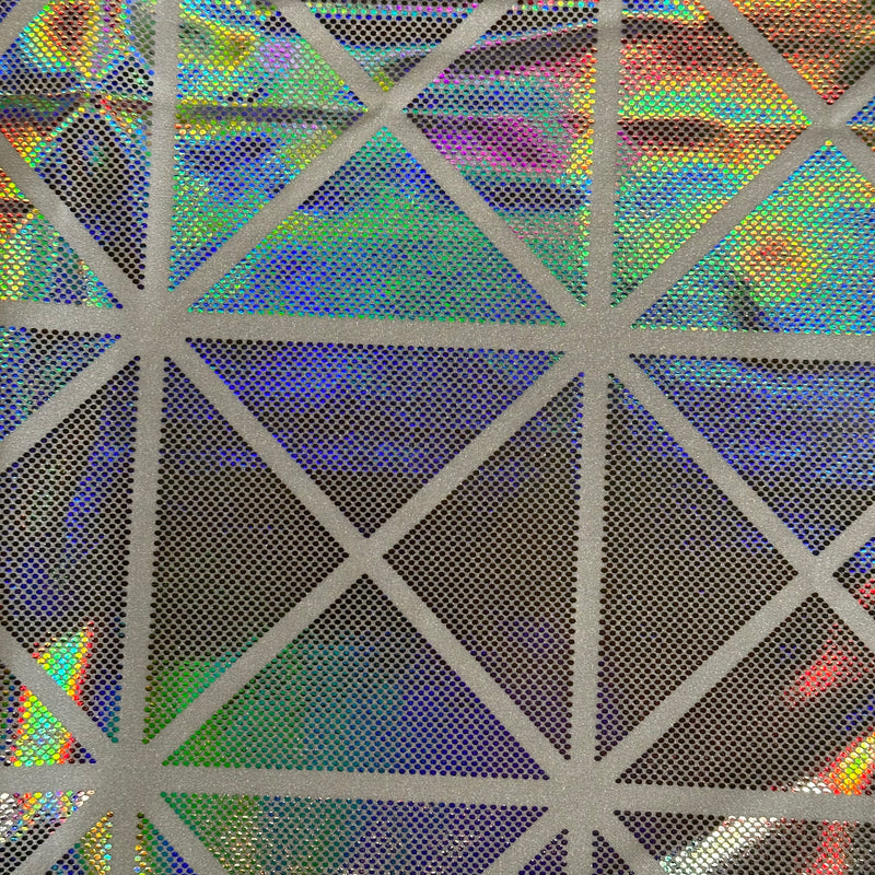 Geometric Hologram Laser Tag Nylon Spandex Fabric | Spandex Palace White Silver