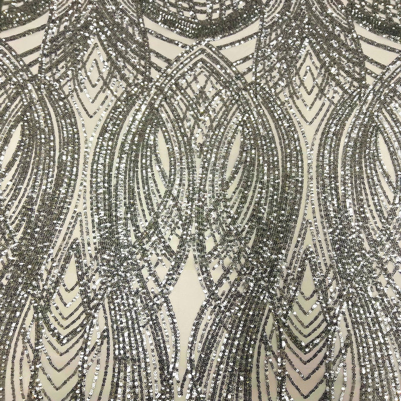 Silver Selena Wave Stretch Sequins Lace Fabric