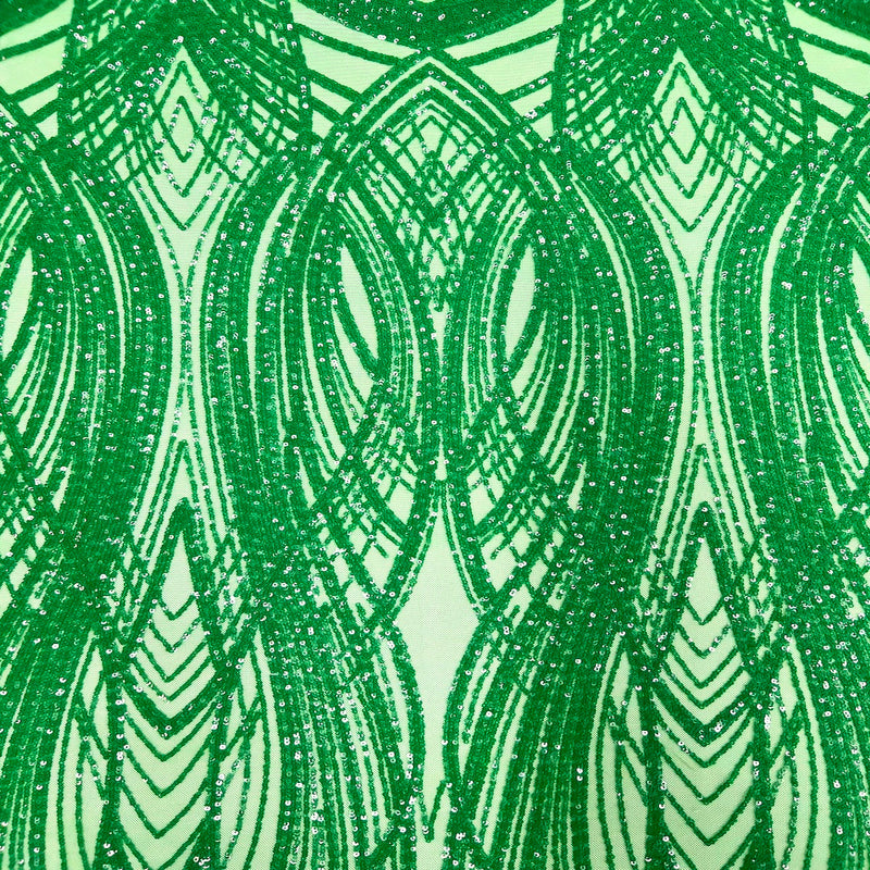 Emerald Green Selena Wave Stretch Sequins Lace Fabric