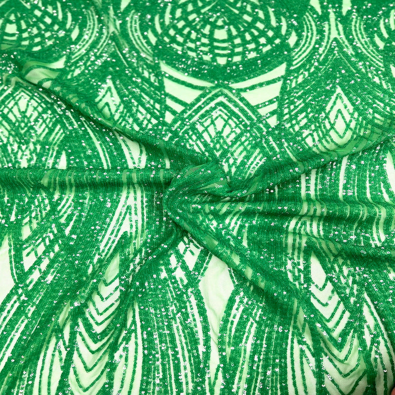 Emerald Green Selena Wave Stretch Sequins Lace Fabric