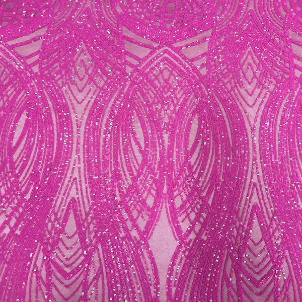 Magenta Pink Selena Wave Stretch Sequins Lace Fabric