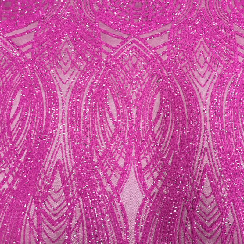 Magenta Pink Selena Wave Stretch Sequins Lace Fabric