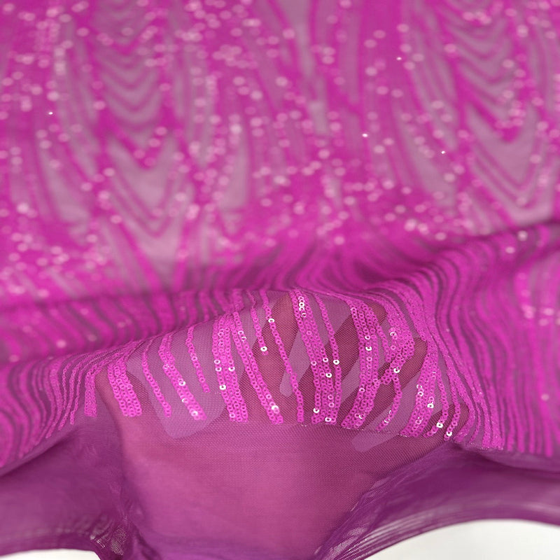 Magenta Pink Selena Wave Stretch Sequins Lace Fabric