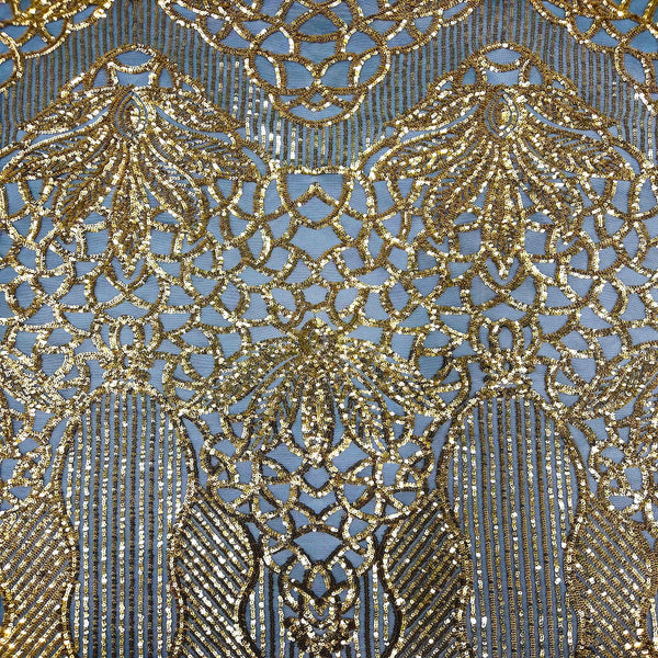 Black | Gold Bella Bee Stretch Sequins Lace Fabric