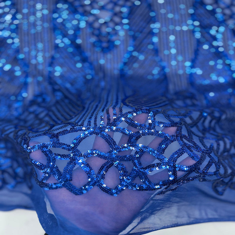 Royal Blue Bella Bee Stretch Sequins Lace Fabric