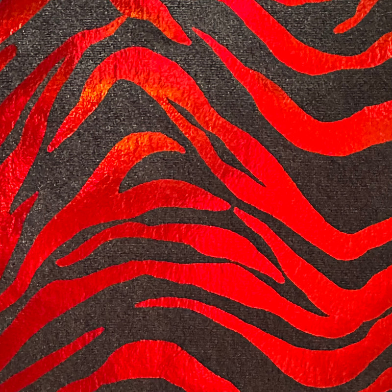 Holographic Zebra Stretch Velvet: Unleash Your Creativity! | Spandex Palace Black Red