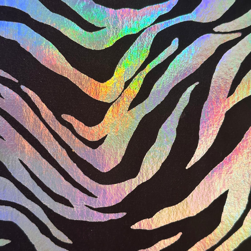 Holographic Zebra Stretch Velvet: Unleash Your Creativity! | Spandex Palace Black Silver