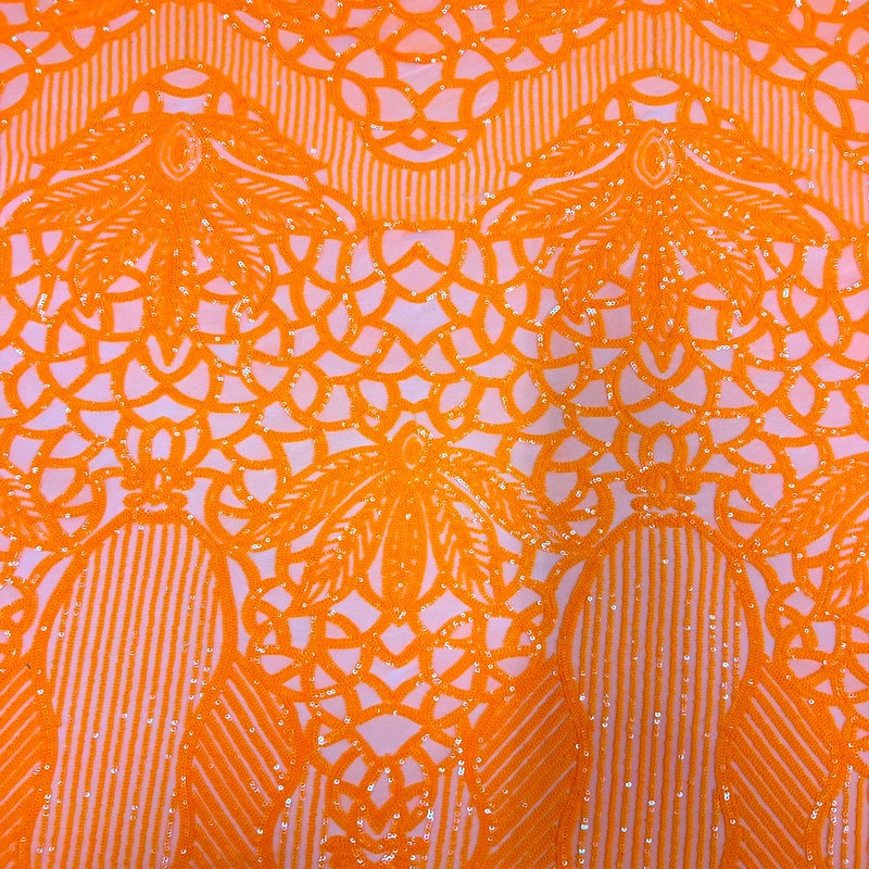 Orange Bella Bee Stretch Sequins Lace Fabric