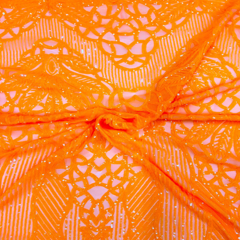 Orange Bella Bee Stretch Sequins Lace Fabric