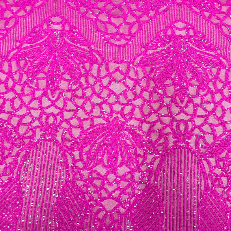 Magenta Pink Bella Bee Stretch Sequins Lace Fabric