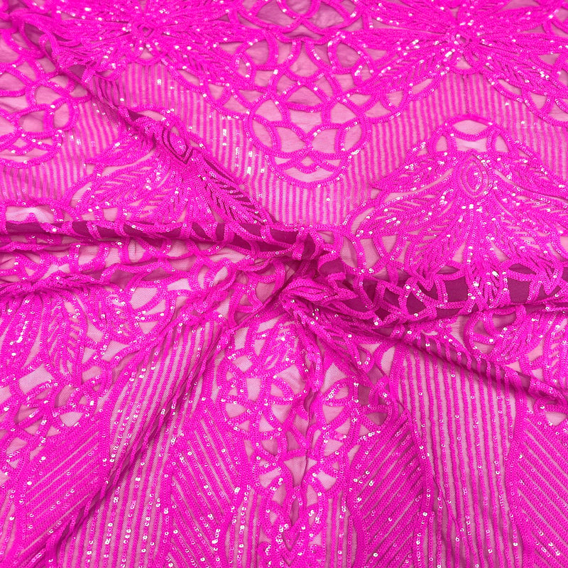 Magenta Pink Bella Bee Stretch Sequins Lace Fabric