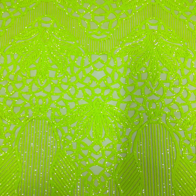 Slime Green Bella Bee Stretch Sequins Lace Fabric