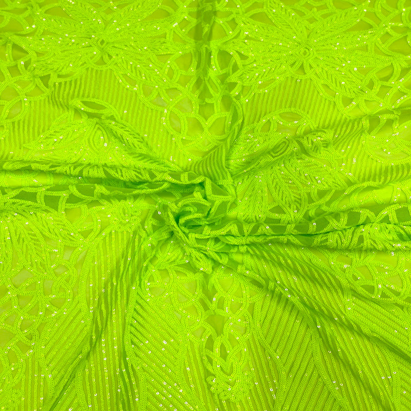 Slime Green Bella Bee Stretch Sequins Lace Fabric