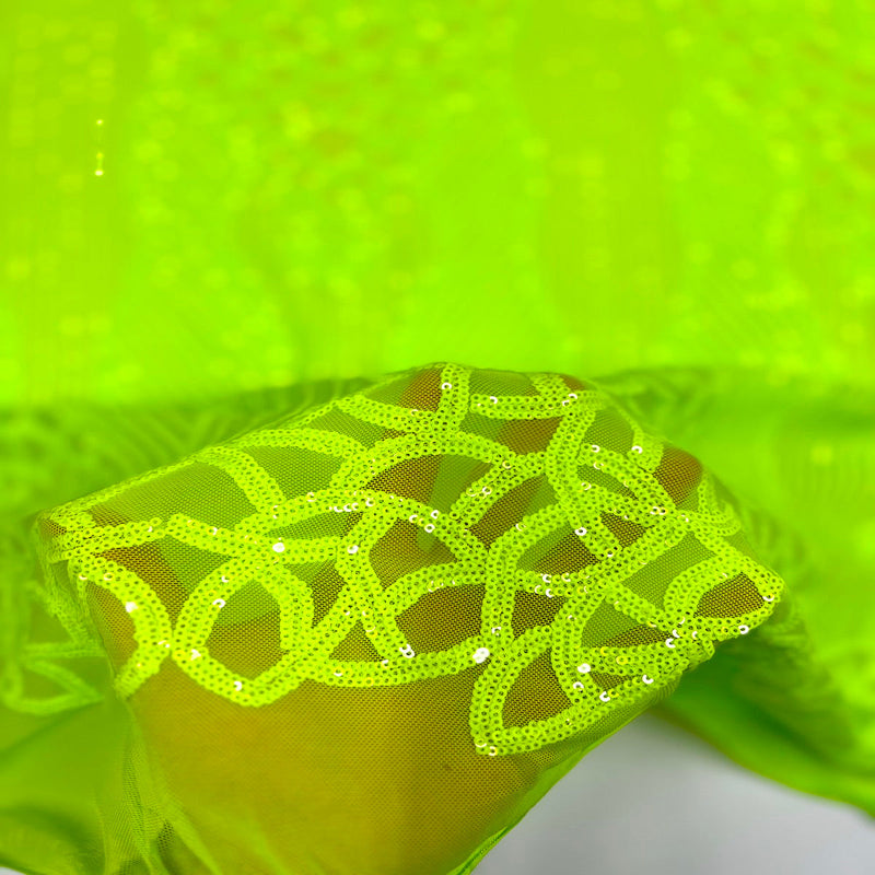 Slime Green Bella Bee Stretch Sequins Lace Fabric