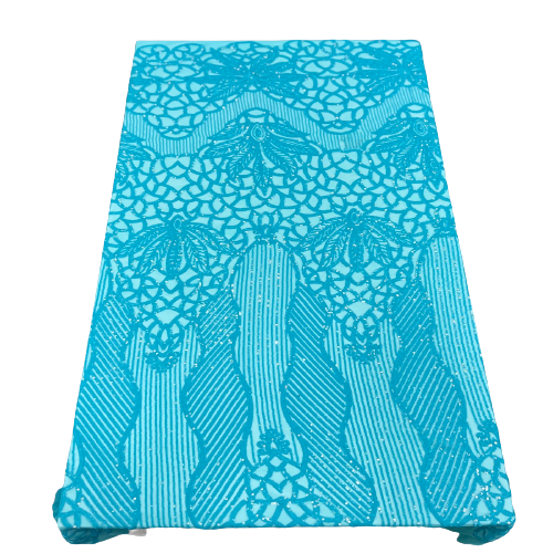 Aqua Blue Bella Bee Stretch Sequins Lace Fabric