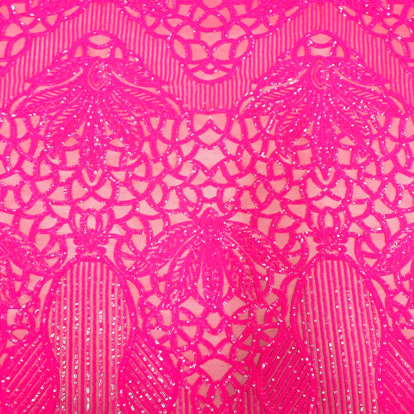 Hot Pink Bella Bee Stretch Sequins Lace Fabric