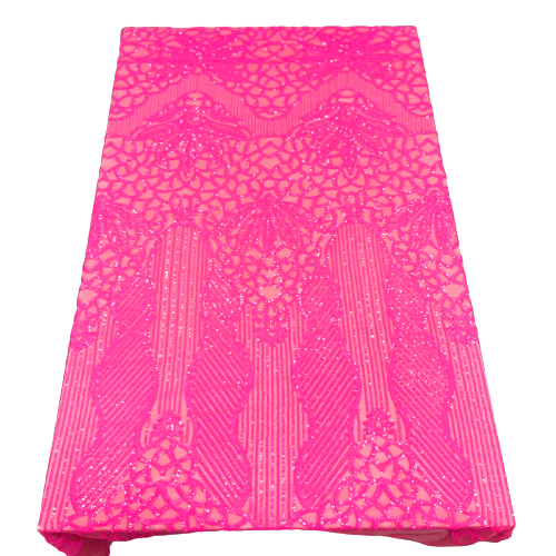 Hot Pink Bella Bee Stretch Sequins Lace Fabric