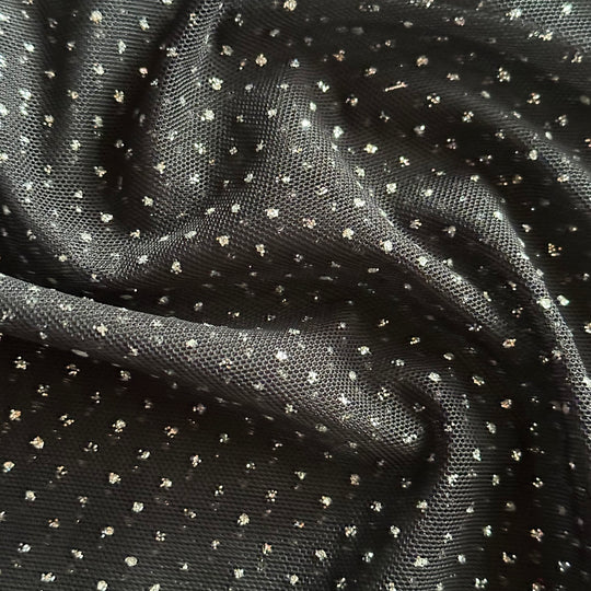 Sparkling Black Nylon Spandex Glitter Power Mesh | Spandex Palace Black Silver