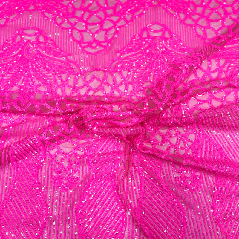 Hot Pink Bella Bee Stretch Sequins Lace Fabric