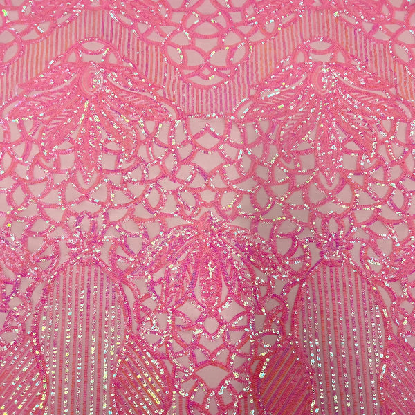 Baby Pink Iridescent Bella Bee Stretch Sequins Lace Fabric