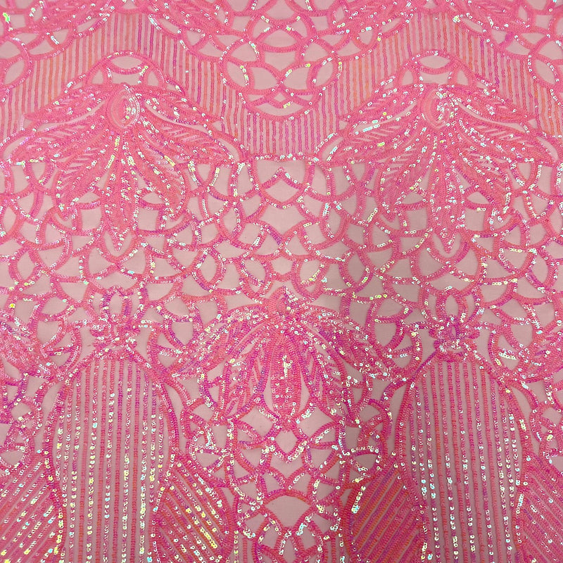 Baby Pink Iridescent Bella Bee Stretch Sequins Lace Fabric