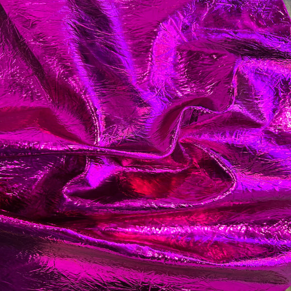 Fuchsia Crushed Distressed Foil Chrome Mirror Reflective Vinyl Fabric