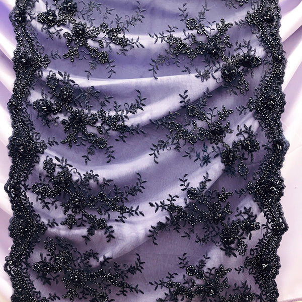 Beaded Double Sided 3D Floral Lace Trimming Embroidered on 100% Polyester Net Mesh | Lace USA - GD-733