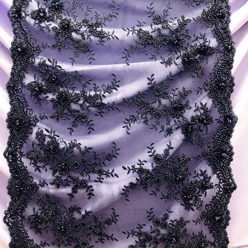 Beaded Double Sided 3D Floral Lace Trimming Embroidered on 100% Polyester Net Mesh | Lace USA - GD-733