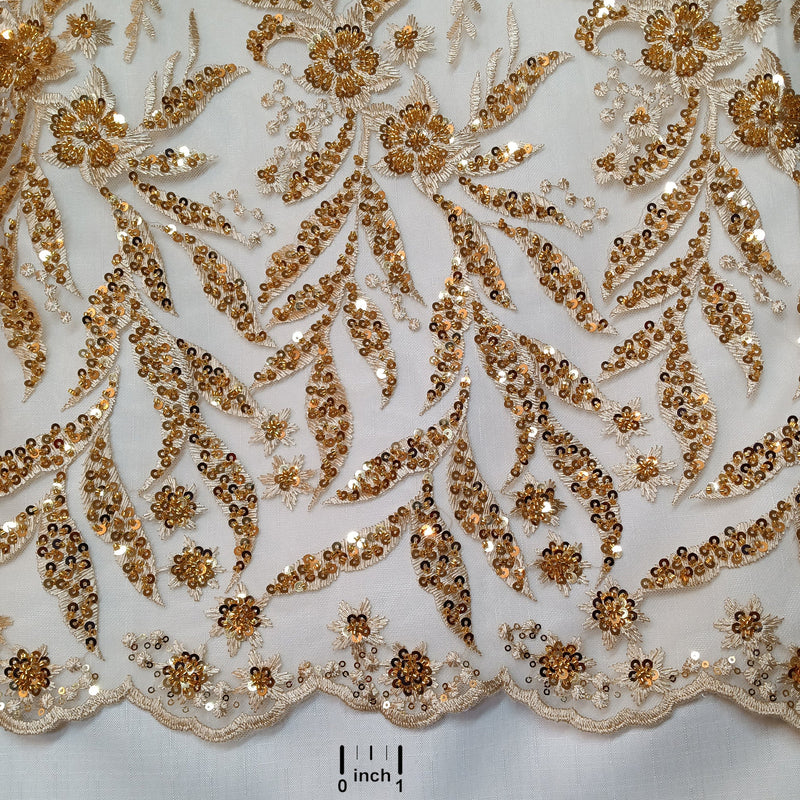 Beaded Lace Fabric Embroidered on 100% Polyester Net Mesh | Lace USA - GD-132