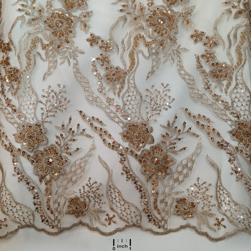 Beaded Lace Fabric Embroidered on 100% Polyester Net Mesh | Lace USA - GD-2162