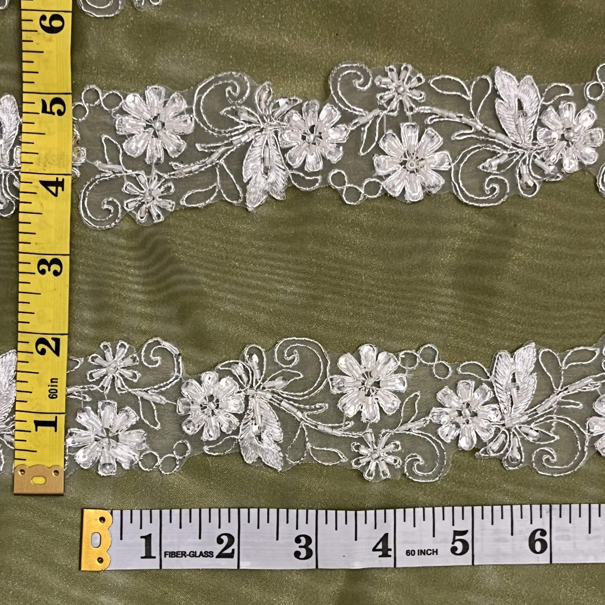 Beaded & Corded Lace Trimming Embroidered on 100% Polyester Net Mesh | Lace USA - 96283W-BP