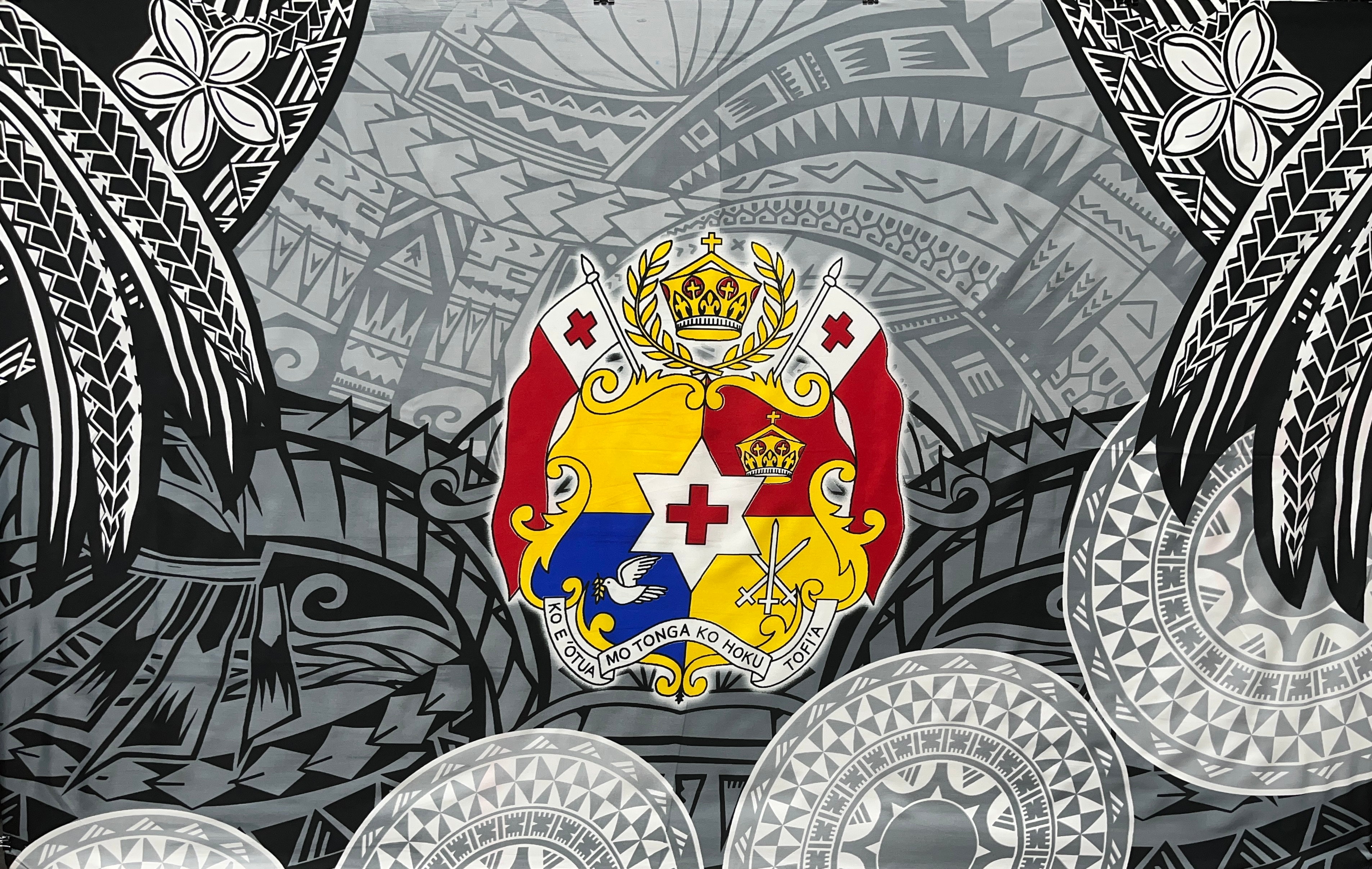 Kingdom of Tonga Seal Plumeria Tattoo Design Tupenu| Islands Fabric