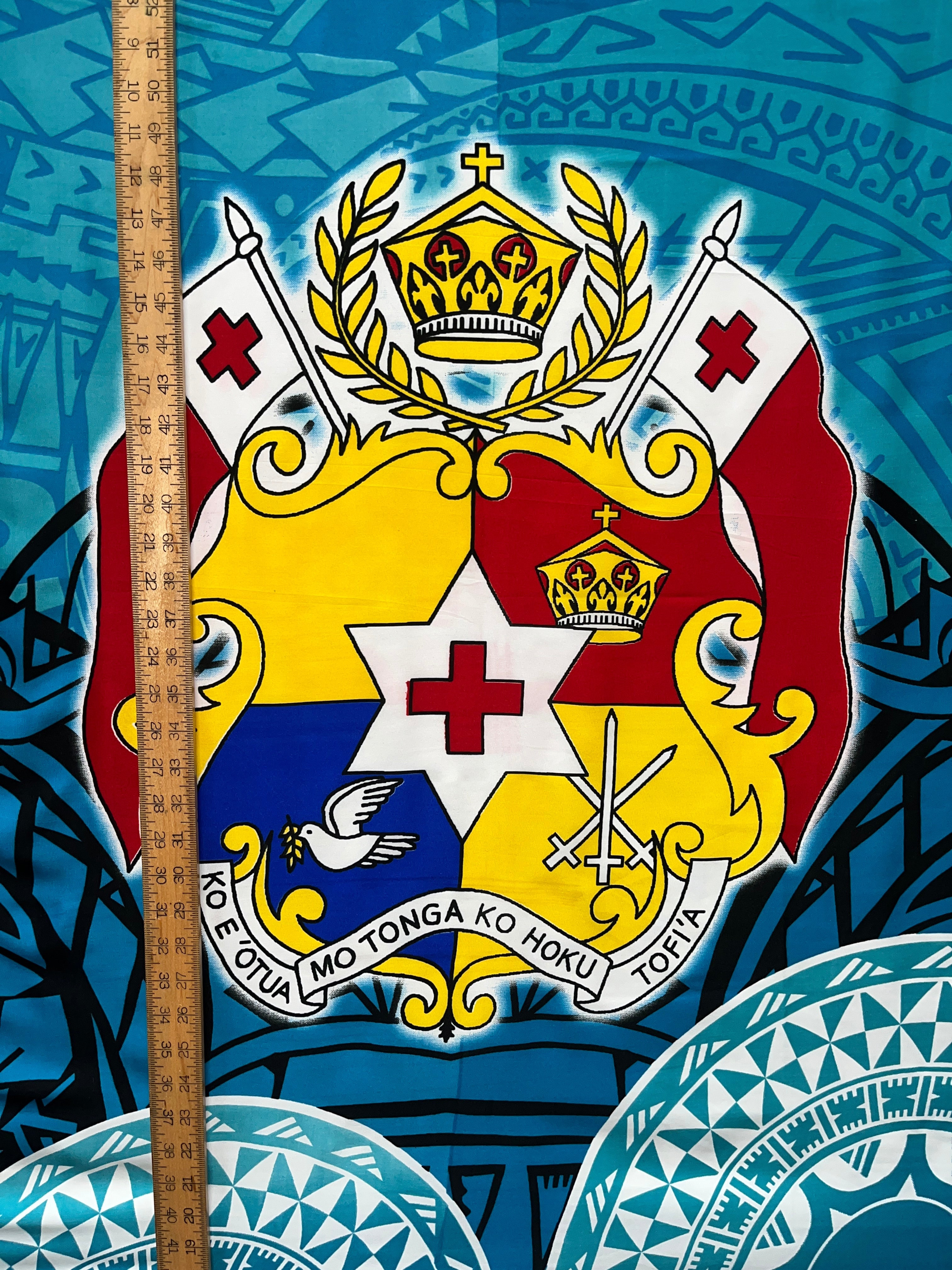 Kingdom of Tonga Seal Plumeria Tattoo Design Tupenu| Islands Fabric