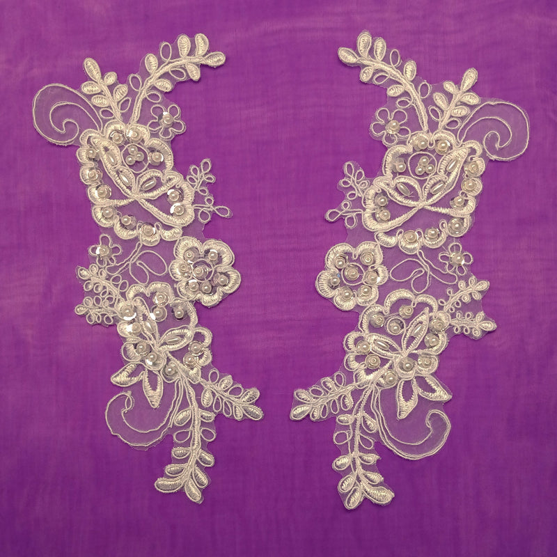 Beaded & Corded Lace Applique Embroidered on 100% Polyester Organza | Lace USA - KZ-66