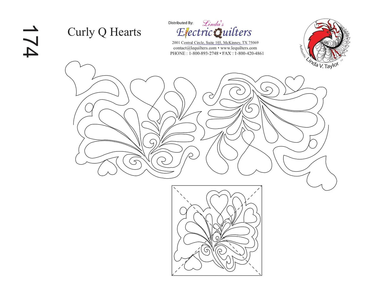 174 Curly Q Hearts Pantograph with Blocks by Linda V. Taylor