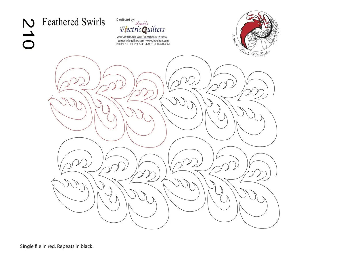 210 Feathered Swirls Pantograph by Linda V. Taylor