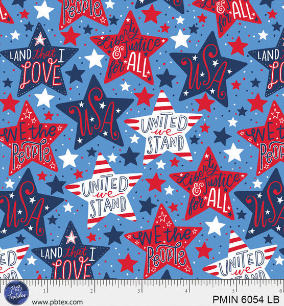 Light Blue Patriotic Minis PMIN-6054-LB Cotton 44/45 Fabric Per Yard