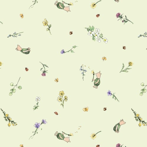 Light Green Classic Winnie Piglets Cotton 43"/44" Fabric Per Yard