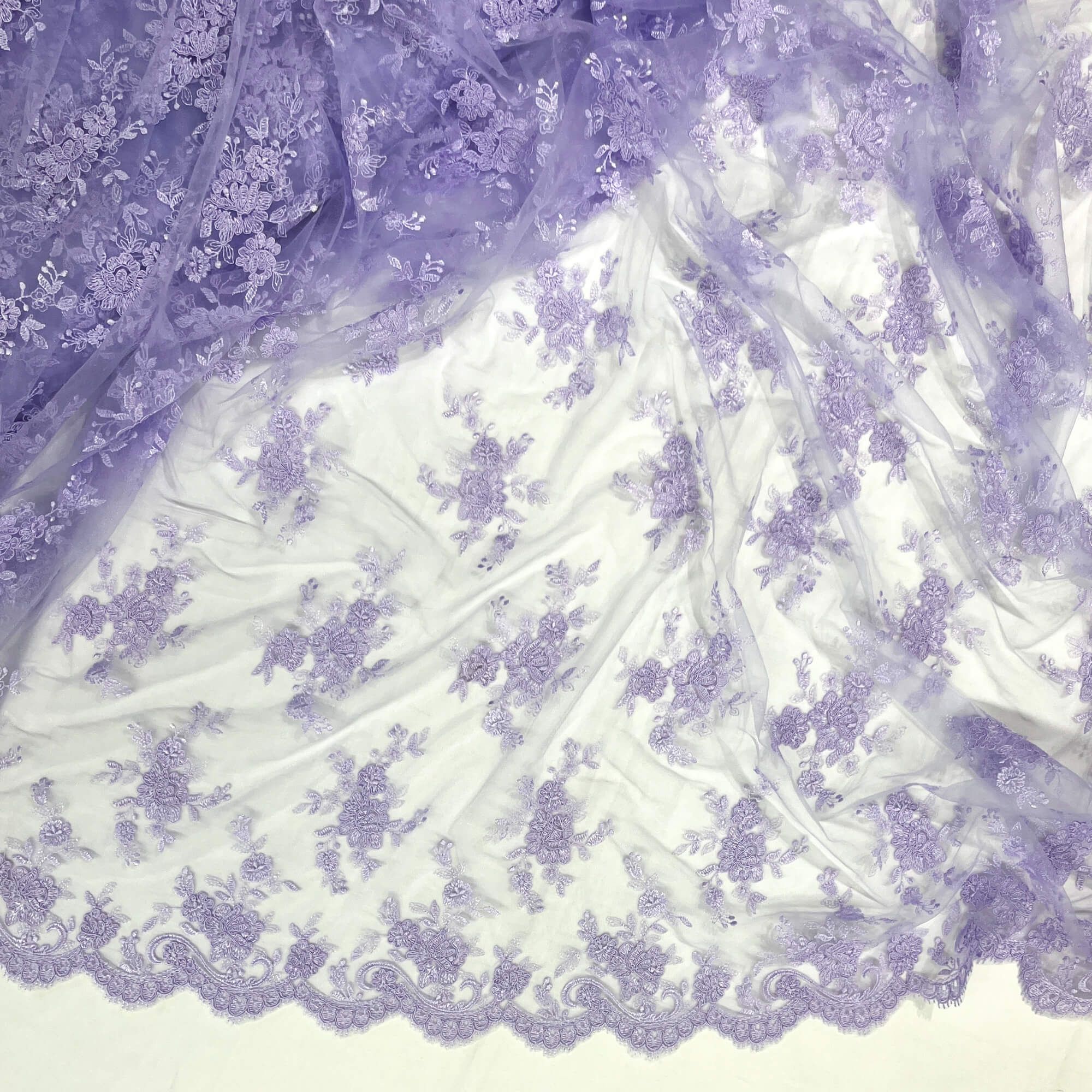 Corded Bridal Lace Fabric Embroidered on 100% Polyester Net Mesh | Lace USA - 96517W