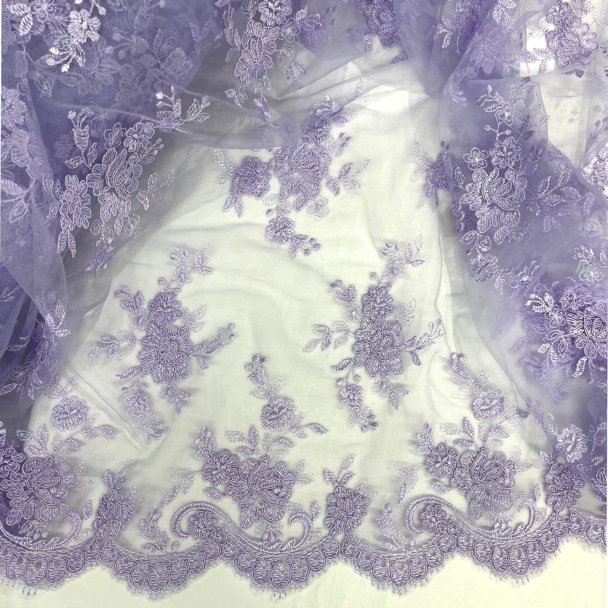 Corded Bridal Lace Fabric Embroidered on 100% Polyester Net Mesh | Lace USA - 96517W