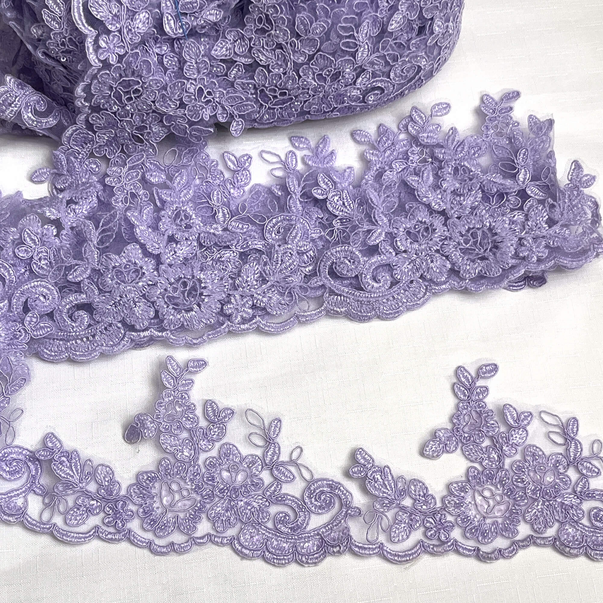 Beaded & Corded Lace Trimming Embroidered on 100% Polyester Net Mesh | Lace USA - 96796W-HB