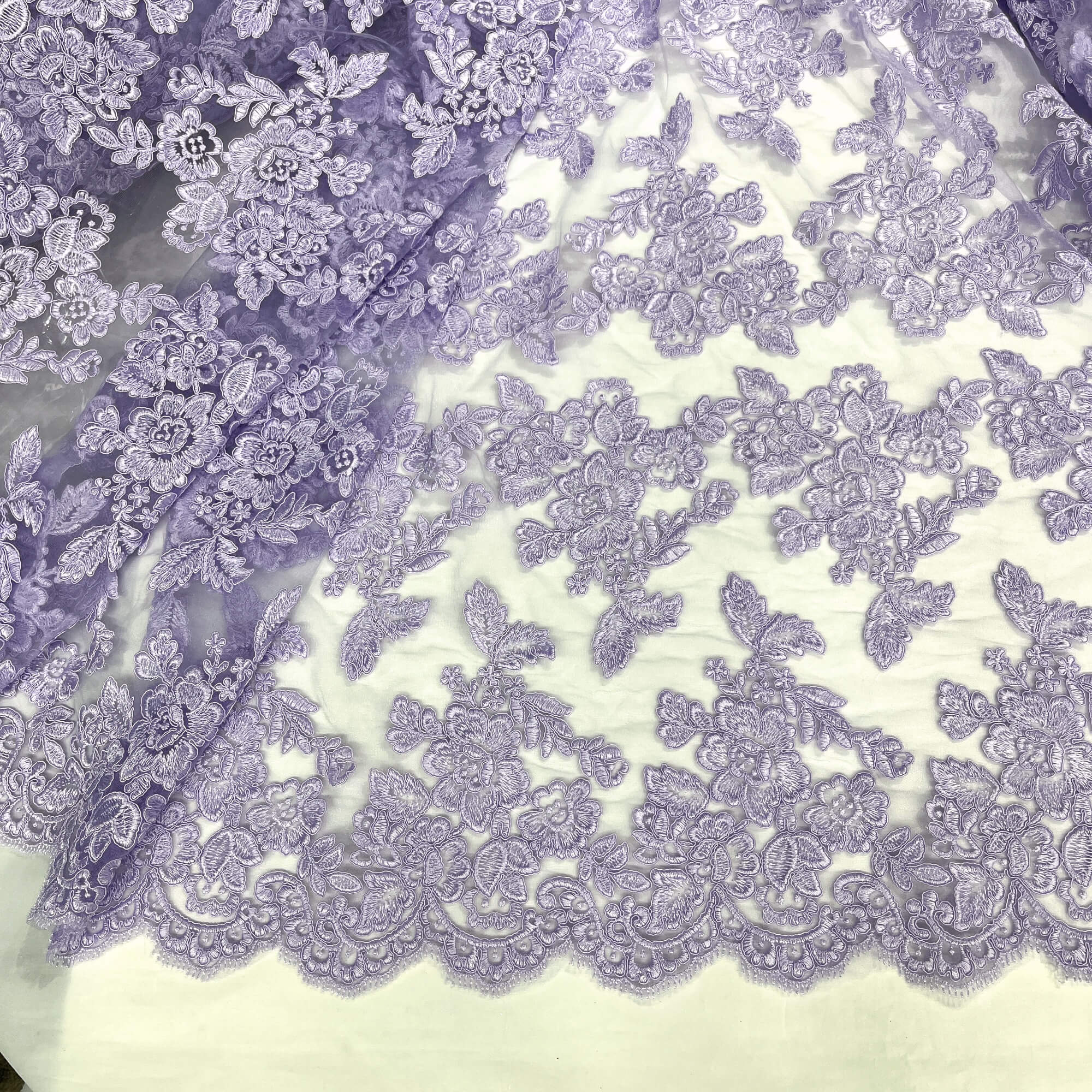 Corded Bridal Lace Fabric Embroidered on 100% Polyester Net Mesh | Lace USA - 95409W