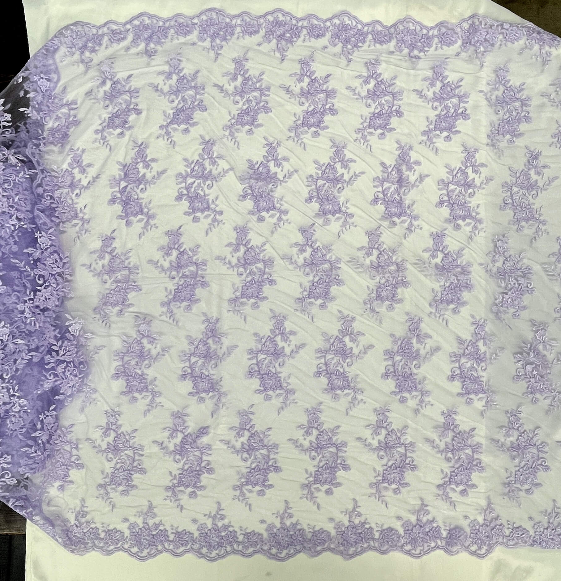 Corded Floral Lace Fabric with Scalloped Edges – Bridal & Dress Lace | Lace USA - 97154W