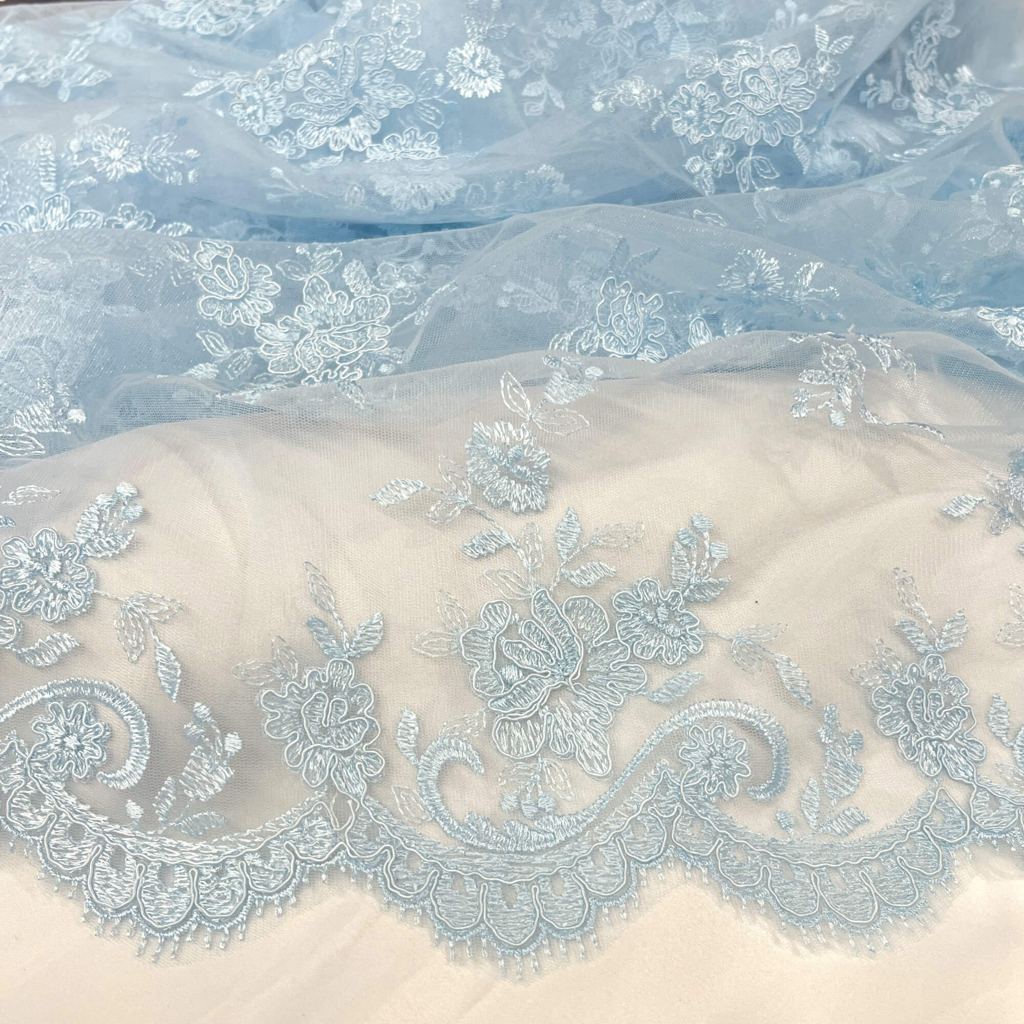 Corded Bridal Lace Fabric Embroidered on 100% Polyester Net Mesh | Lace USA - 96517W