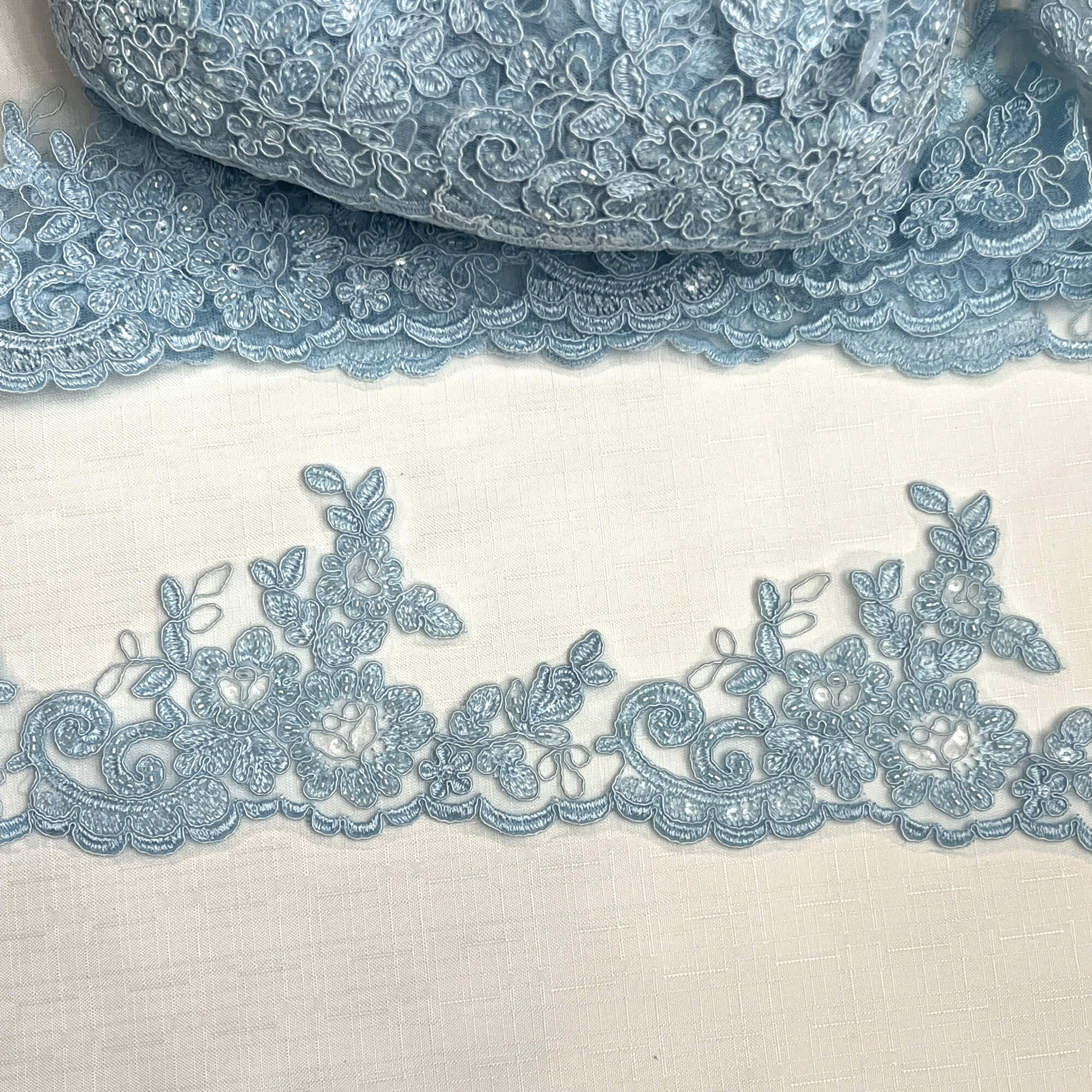 Beaded & Corded Lace Trimming Embroidered on 100% Polyester Net Mesh | Lace USA - 96796W-HB