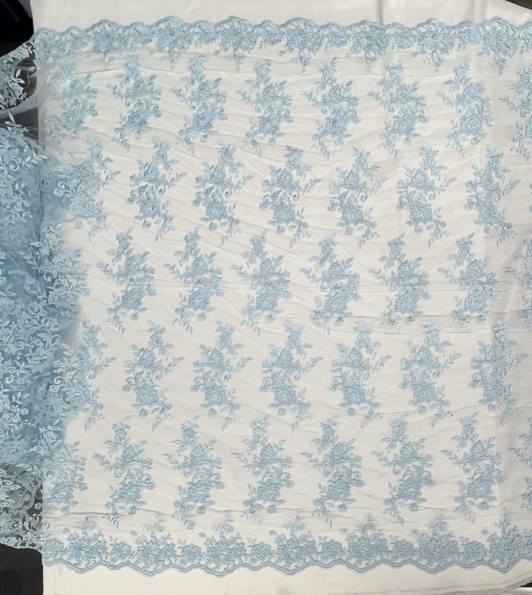 Corded Floral Lace Fabric with Scalloped Edges – Bridal & Dress Lace | Lace USA - 97154W