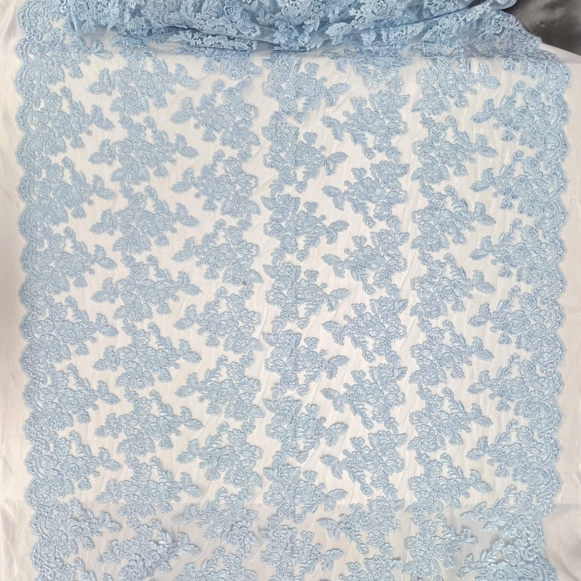 Corded Bridal Lace Fabric Embroidered on 100% Polyester Net Mesh | Lace USA - 95409W